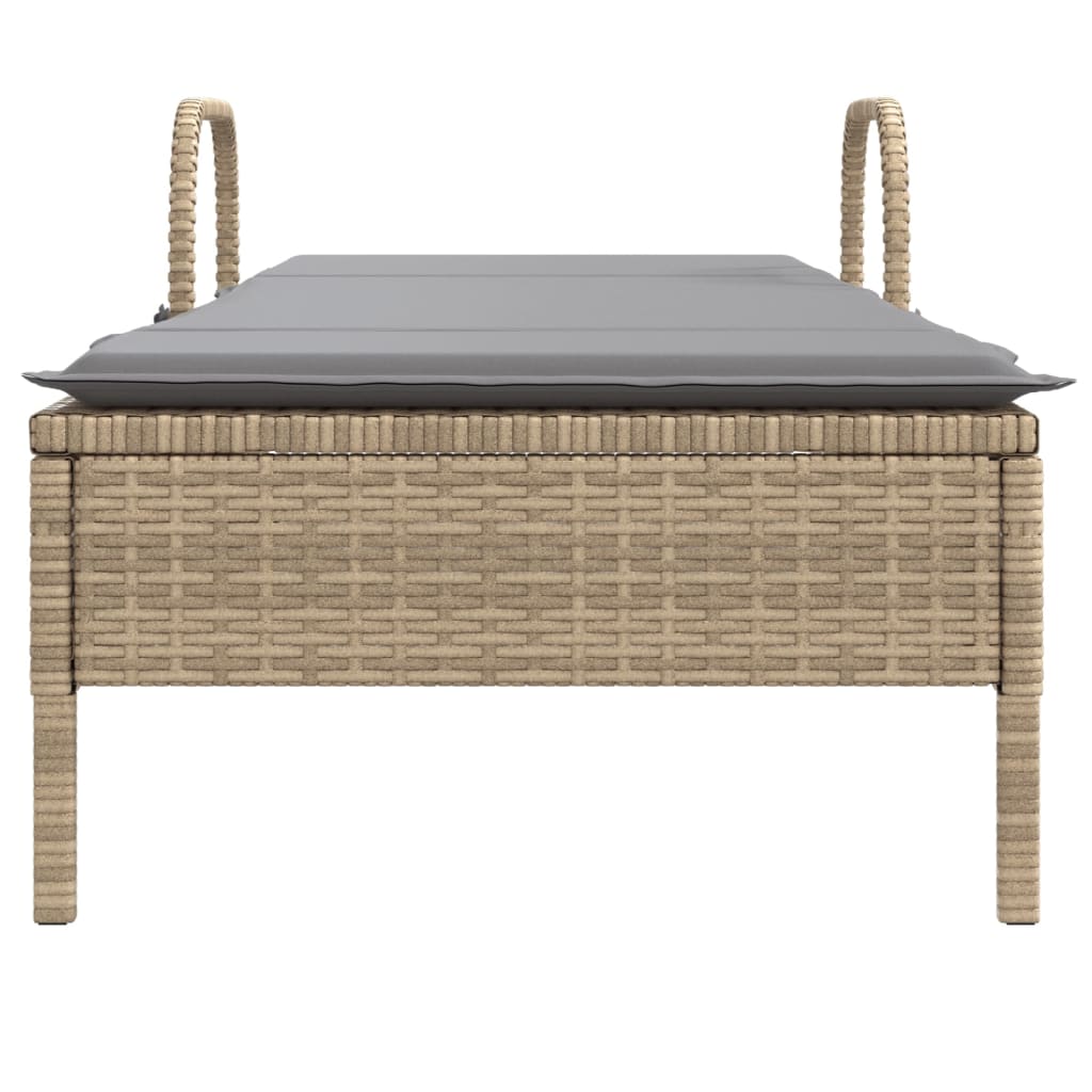 vidaXL Lettino Prendisole con Ruote e Cuscino in Polyrattan Beige