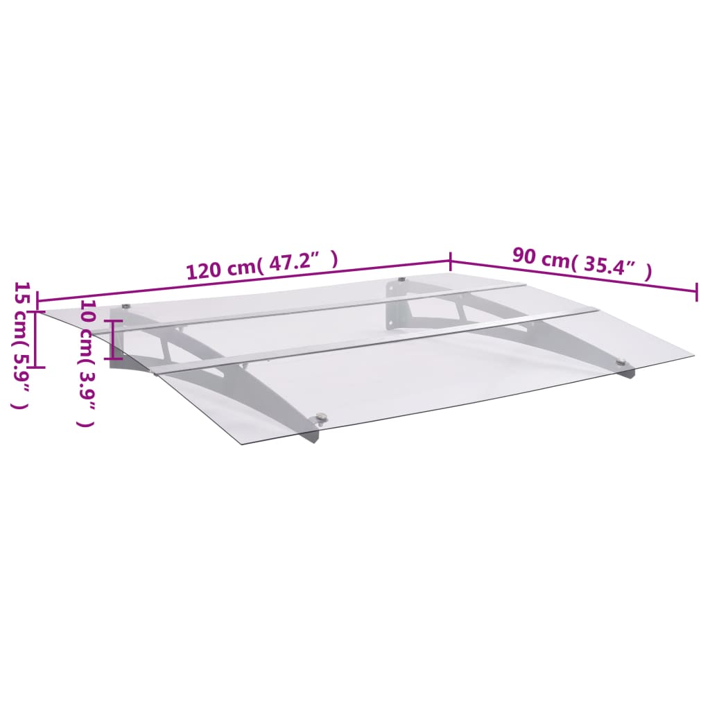 vidaXL Tettoia per Porta Argento e Trasparente 120x90 cm Policarbonato