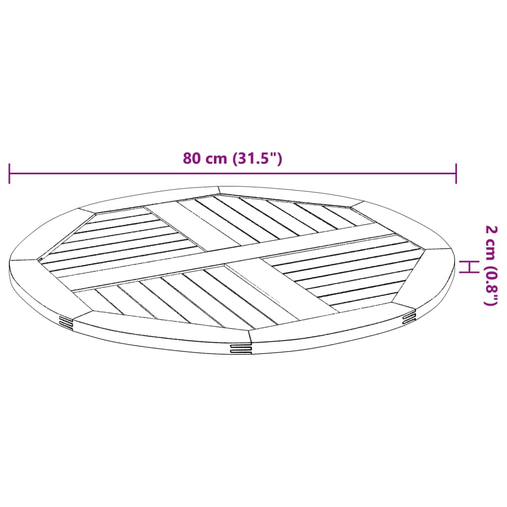 vidaXL Piano per Tavolo Ø80x2,2 cm Rotondo in Legno Massello di Acacia