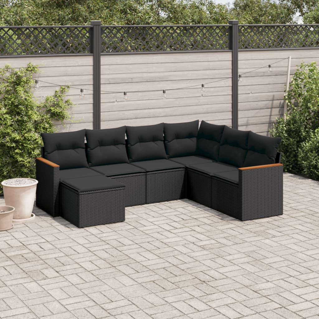 vidaXL Set Divani da Giardino con Cuscini 7pz Nero Polyrattan