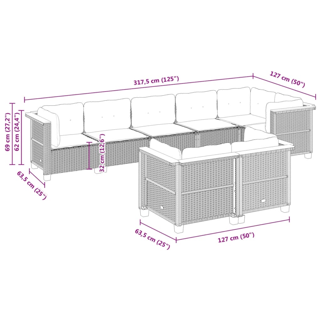 vidaXL Set Divano da Giardino 8 pz con Cuscini Grigio in Polyrattan