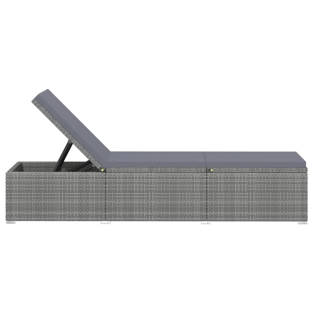 vidaXL Lettino Prendisole con Cuscino Grigio Scuro Polyrattan Grigio