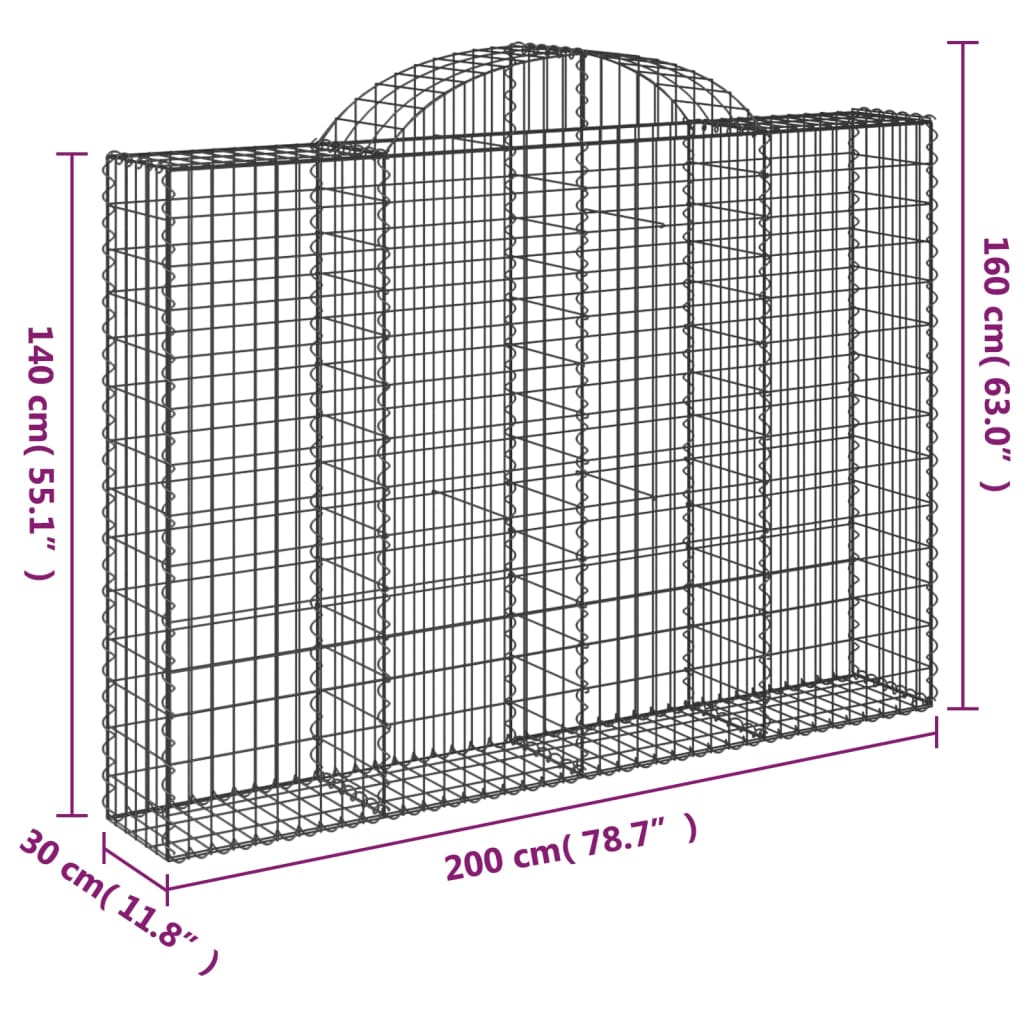 vidaXL Cesti Gabbioni ad Arco 4 pz 200x30x140/160 cm Ferro Zincato