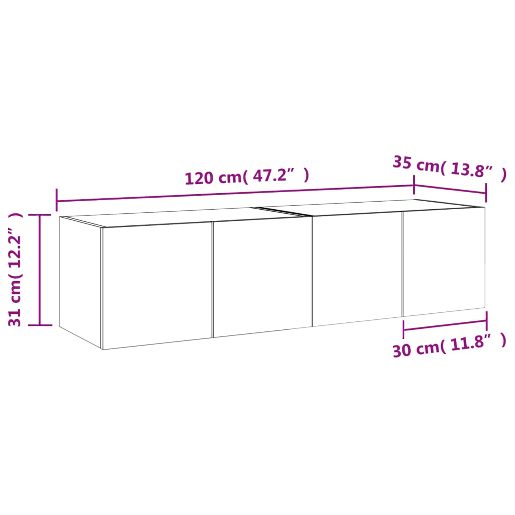 vidaXL Mobili TV a Parete con Luci LED 2pz Rovere Fumo 60x35x31 cm