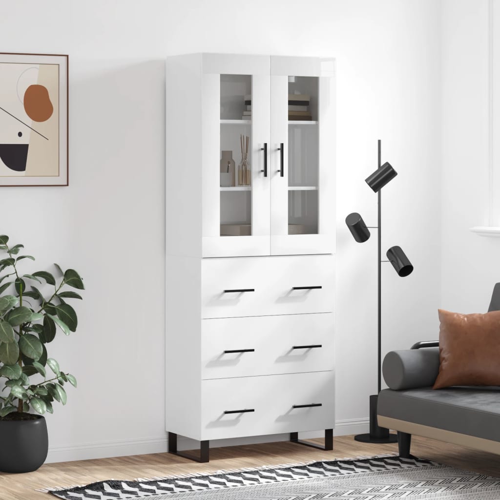 vidaXL Credenza Bianco Lucido 69,5x34x180 cm in Legno Multistrato