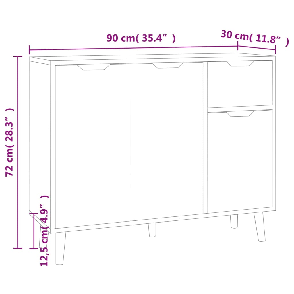 vidaXL Credenza Grigio Cemento 90x30x72 cm in Legno Multistrato