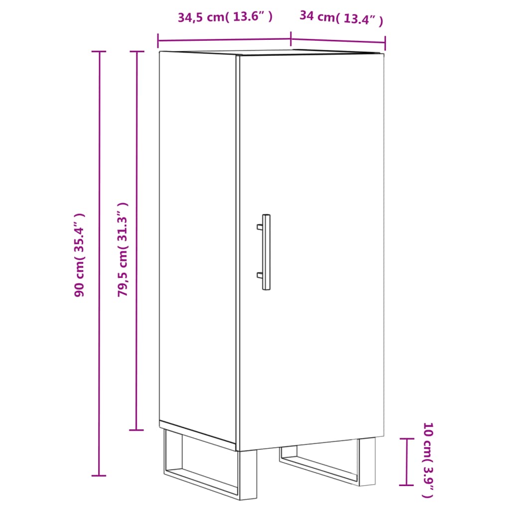 vidaXL Credenza Bianco Lucido 34,5x34x90 cm in Legno Multistrato