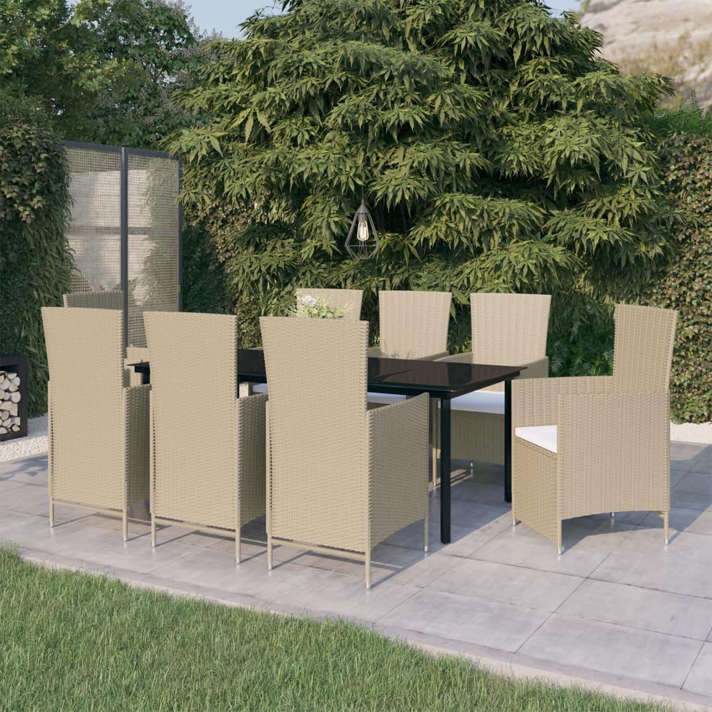 vidaXL Set da Pranzo da Giardino 9 pz con Cuscini Beige