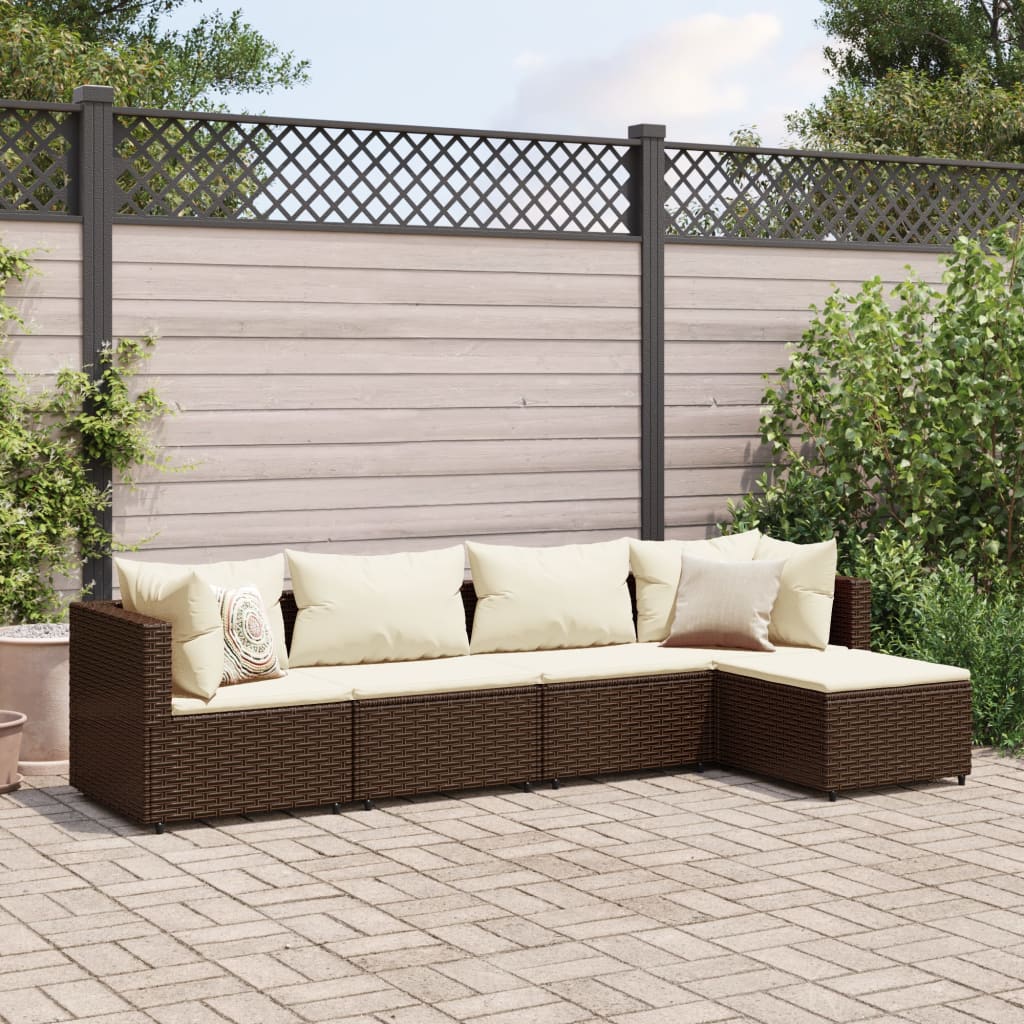 vidaXL Set Divani da Giardino 5 pz con Cuscini Marrone in Polyrattan