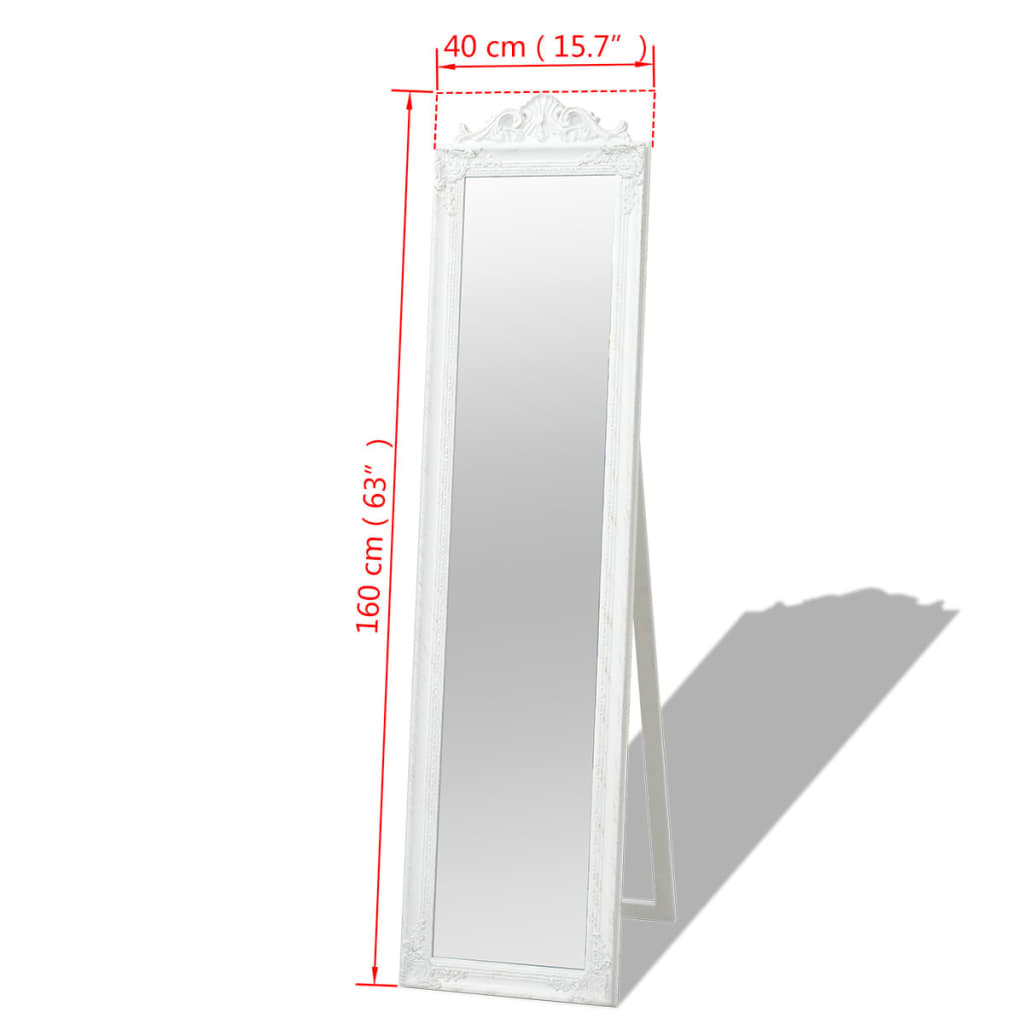 vidaXL Specchio Autoportante Stile Barocco 160x40 cm Bianco