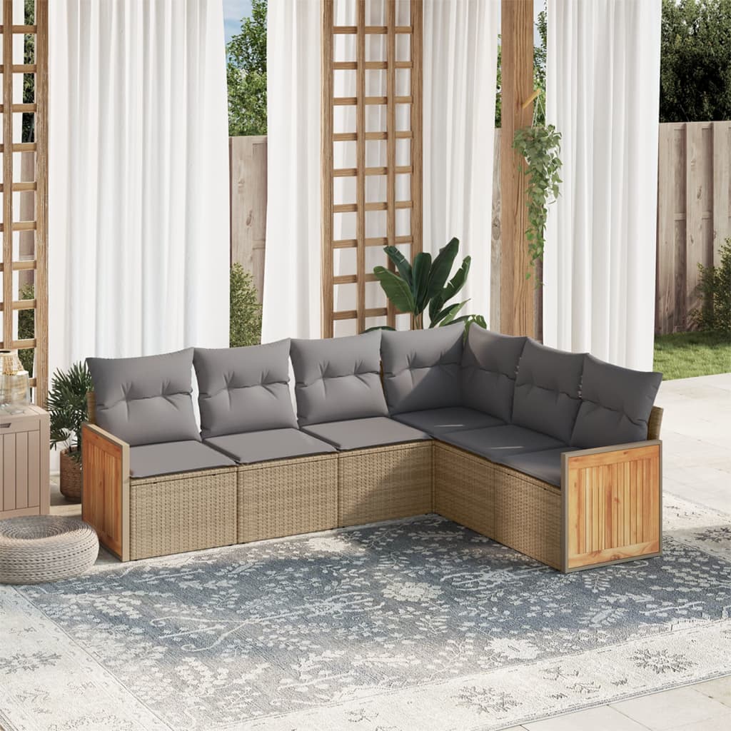 vidaXL Set Divano da Giardino 6 pz con Cuscini Beige in Polyrattan