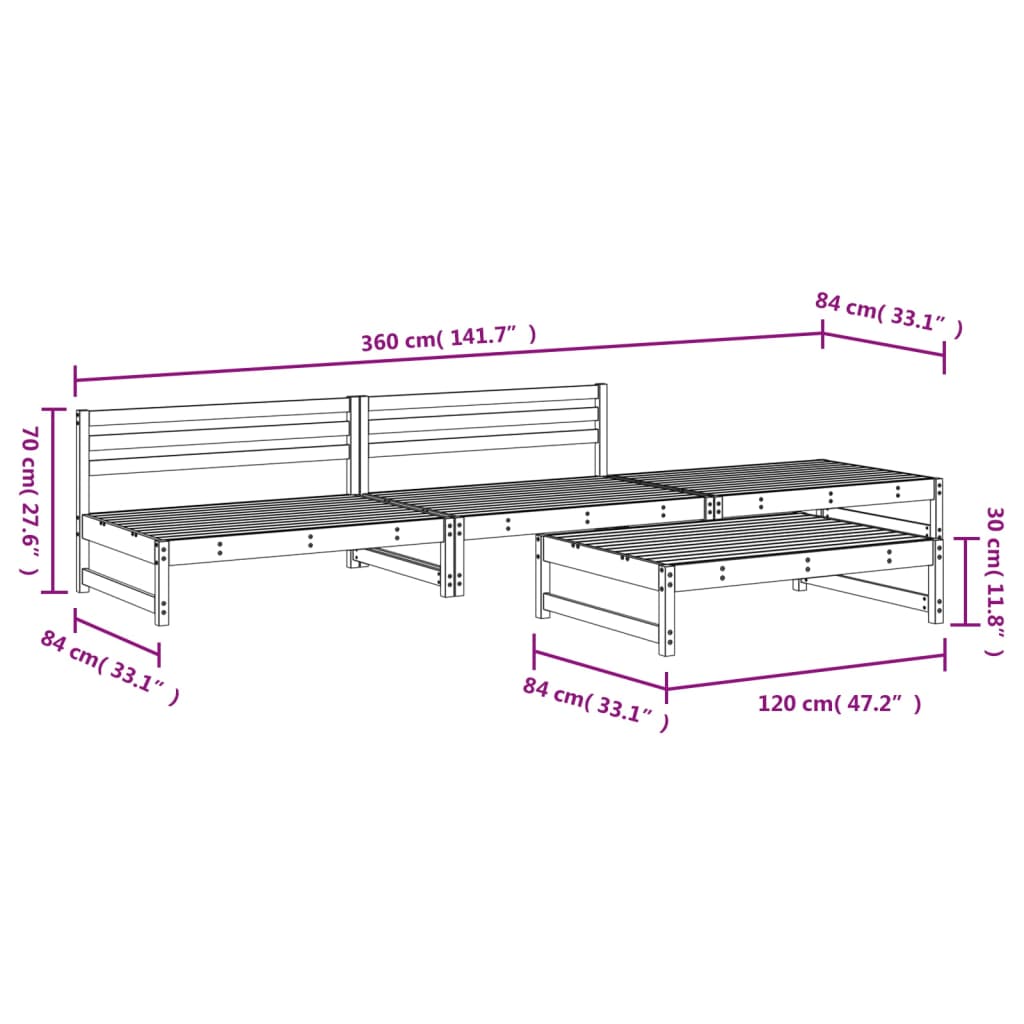 vidaXL Set Salotto da Giardino 4 pz ambra in Legno Massello di Pino