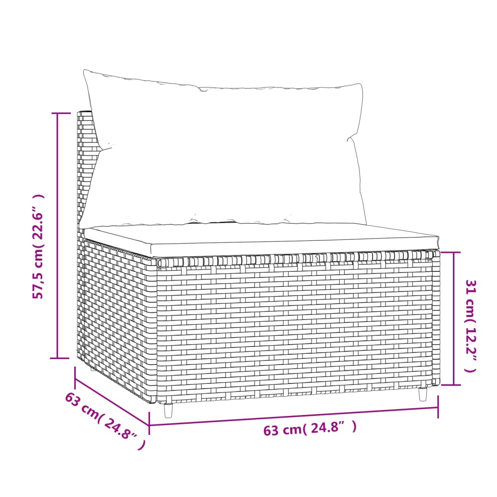 vidaXL Divano Centrale da Giardino con Cuscini in Polyrattan Nero