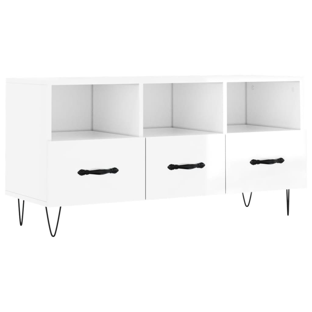 vidaXL Mobile Porta TV Bianco Lucido 102x36x50 cm in Legno Multistrato