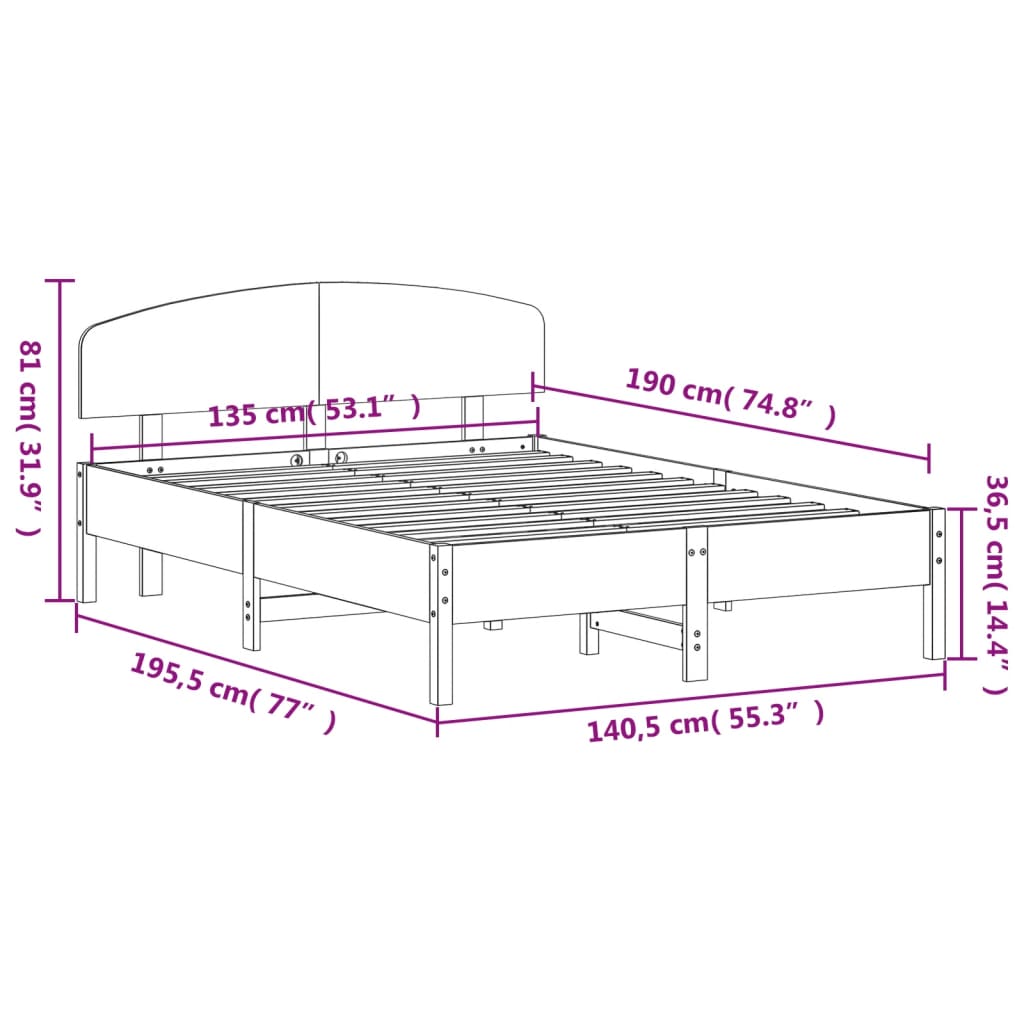 vidaXL Letto senza Materasso Bianco 135x190 cm Legno Massello di Pino