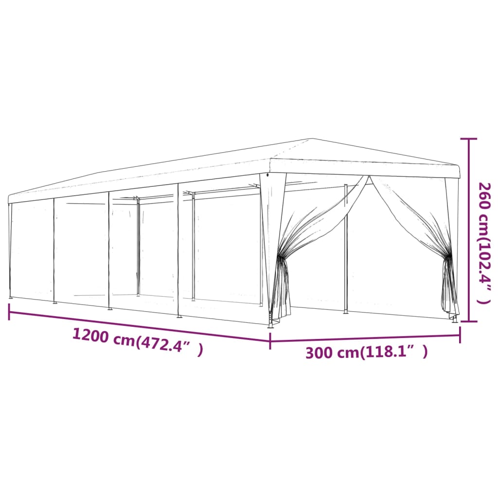 vidaXL Tenda per Feste con 10 Pareti Laterali in Rete Verde 3x12m HDPE