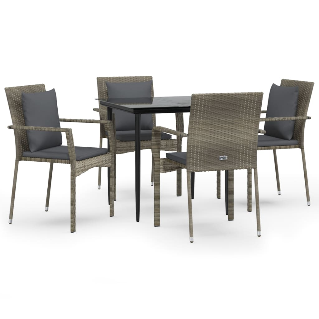 vidaXL Set da Pranzo Giardino 5pz Nero e Grigio con Cuscini Polyrattan