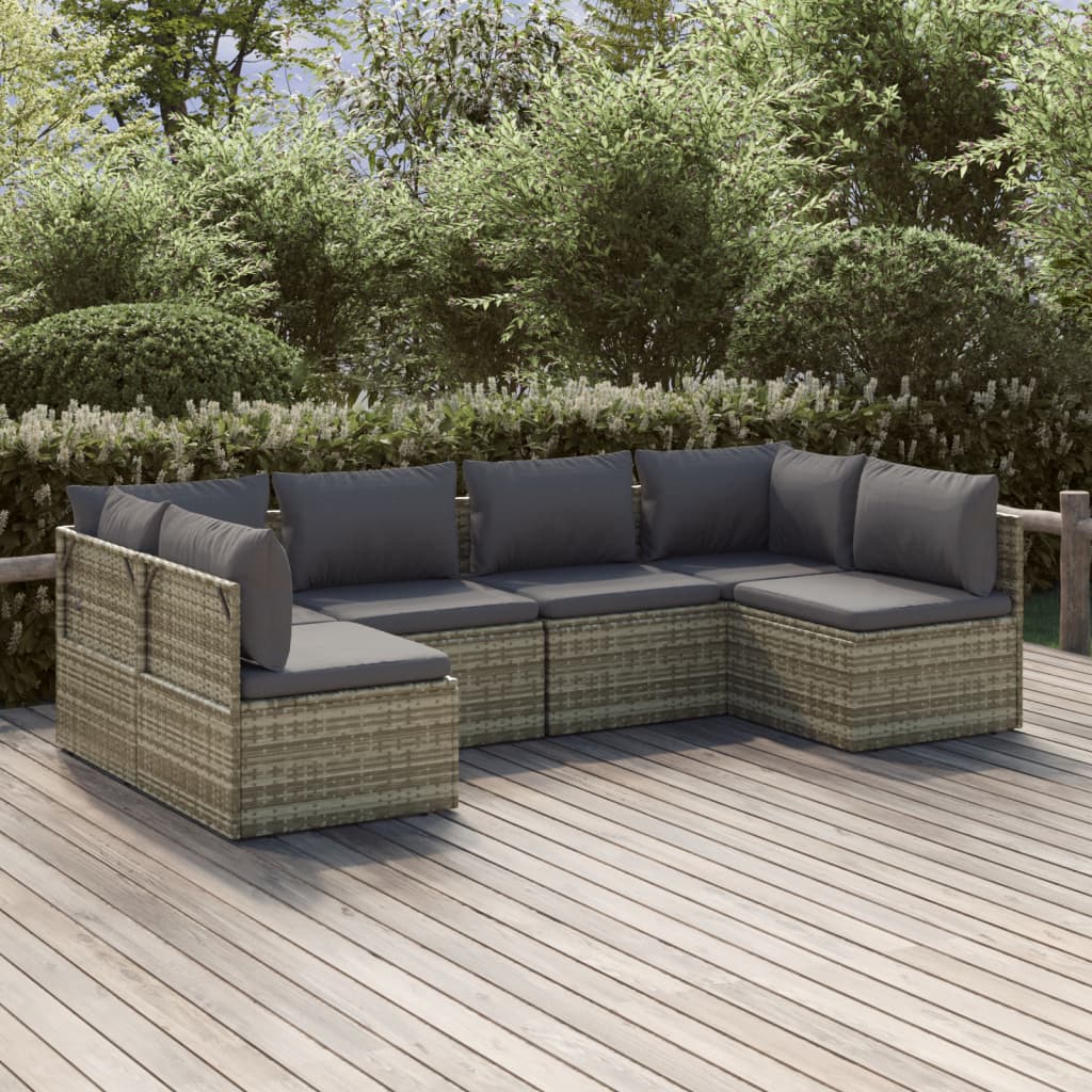 vidaXL Set Divani da Giardino 6 pz con Cuscini in Polyrattan Grigio