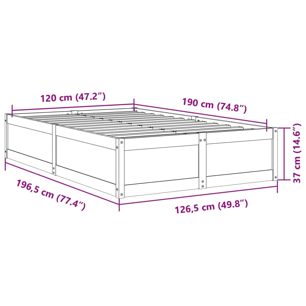 vidaXL Letto senza Materasso 120x190 cm in Legno Massello di Pino