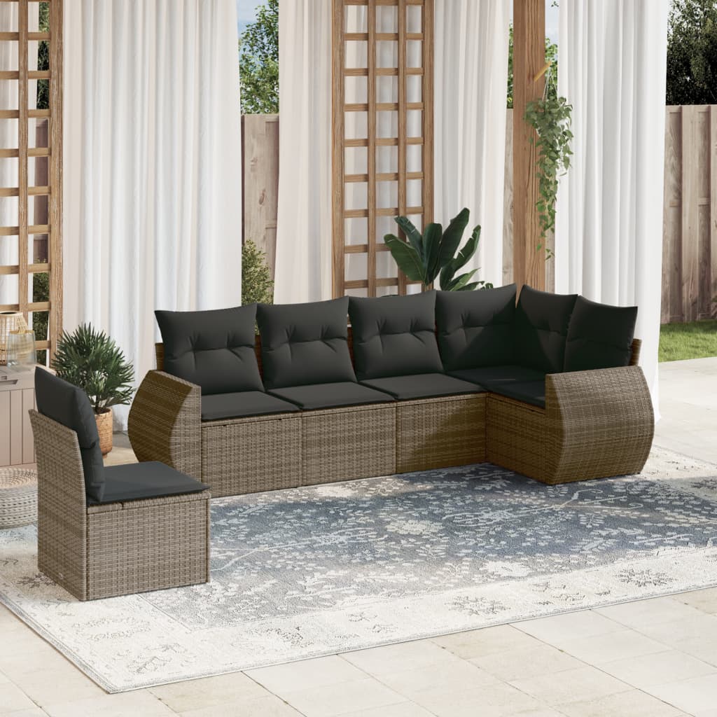 vidaXL Set Divano da Giardino 6 pz con Cuscini Grigio in Polyrattan