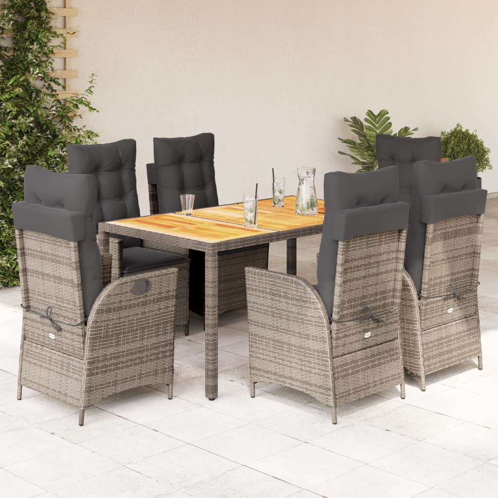 vidaXL Set da Pranzo da Giardino 7 pz con Cuscini in Polyrattan Grigio