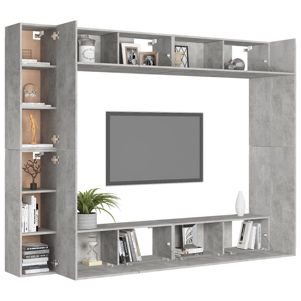 vidaXL Set di Mobili Porta TV 8 pz Grigio Cemento in Legno Multistrato