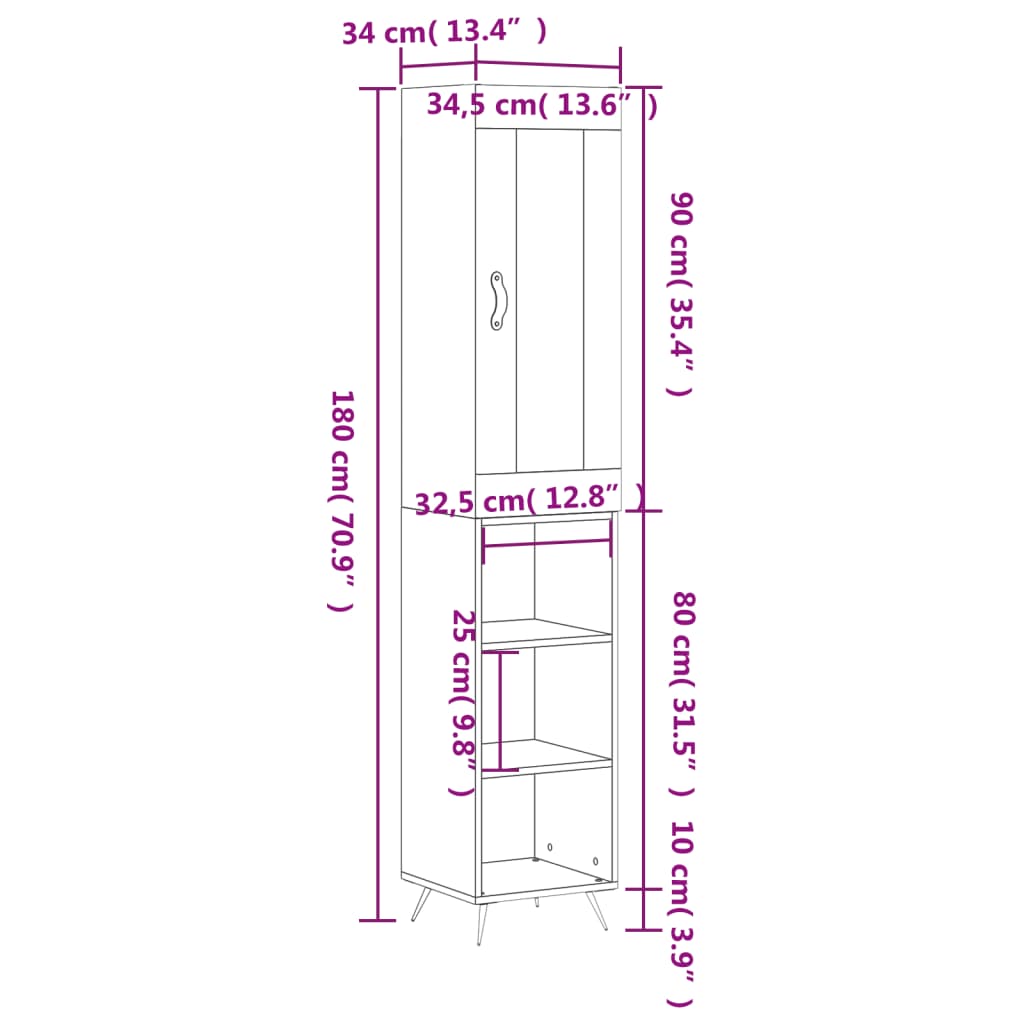 vidaXL Credenza Grigio Cemento 34,5x34x180 cm in Legno Multistrato