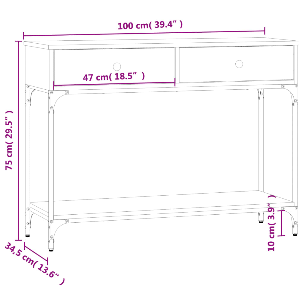 vidaXL Tavolino Consolle Rovere Fumo 100x34,5x75cm Legno Multistrato