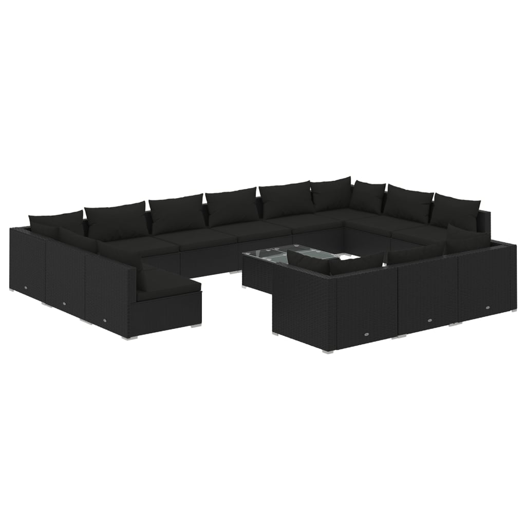 vidaXL Set Divani da Giardino 14 pz con Cuscini in Polyrattan Nero