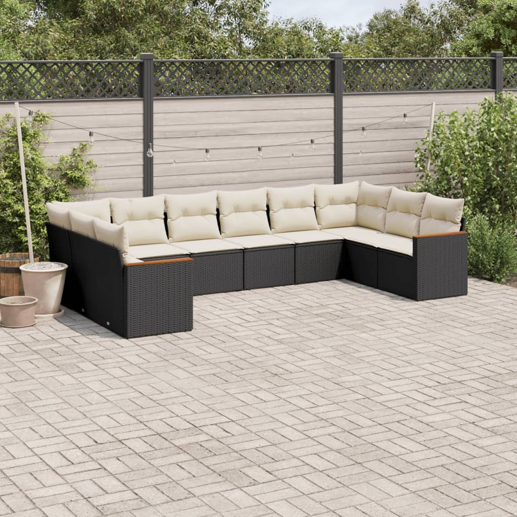 vidaXL Set Divani da Giardino 10pz con Cuscini in Polyrattan Nero