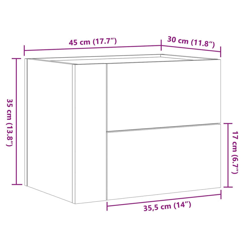 vidaXL Comodini a Muro 2 pz Nero 45x30x35 cm