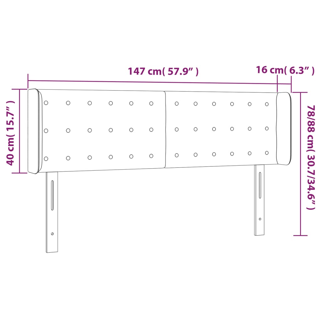 vidaXL Testiera a LED Marrone Scuro 147x16x78/88 cm in Tessuto