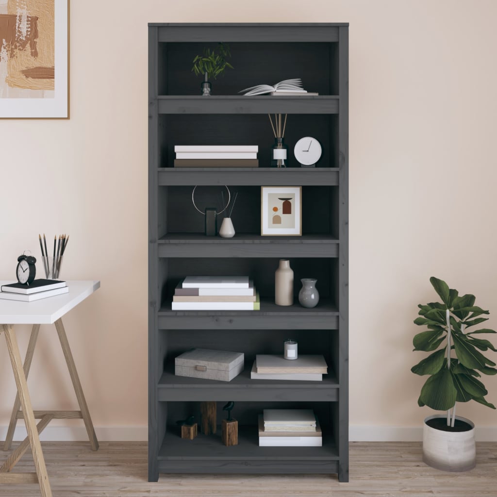 vidaXL Libreria Grigia 80x35x183 cm in Legno Massello di Pino