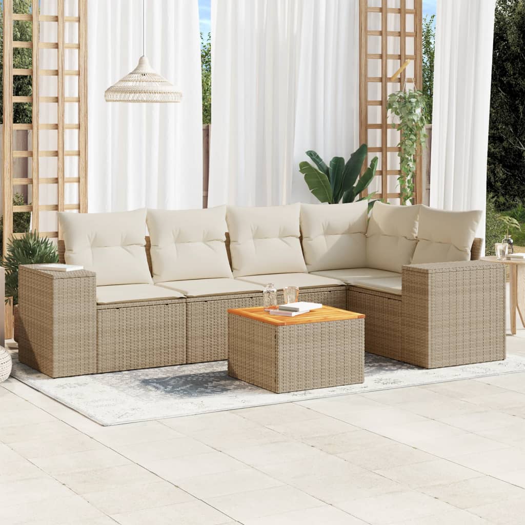 vidaXL Set Divano da Giardino 6 pz con Cuscini Beige in Polyrattan