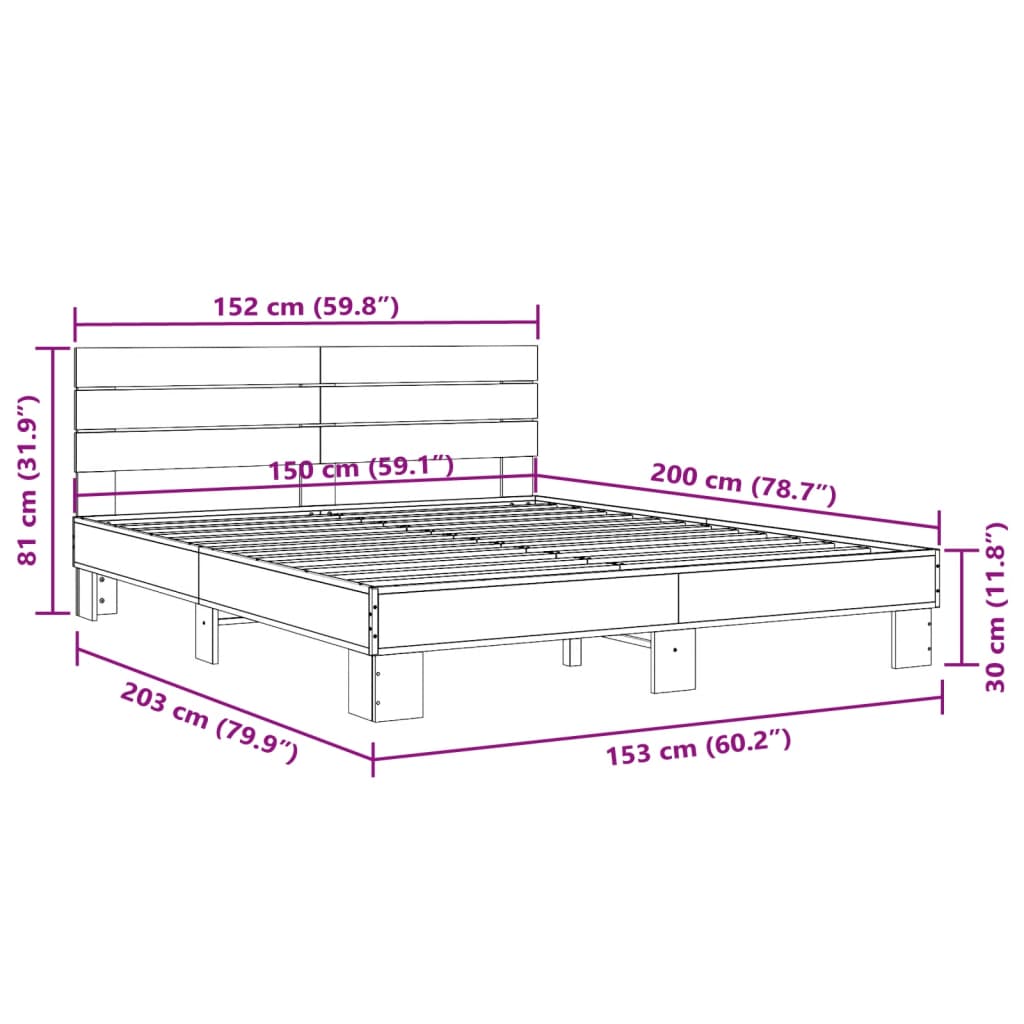 vidaXL Giroletto Rovere Fumo 150x200 cm in Legno Multistrato Metallo