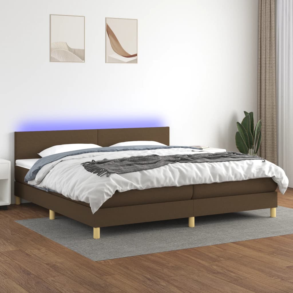 vidaXL Letto a Molle Materasso e LED Marronescuro 200x200cm in Tessuto