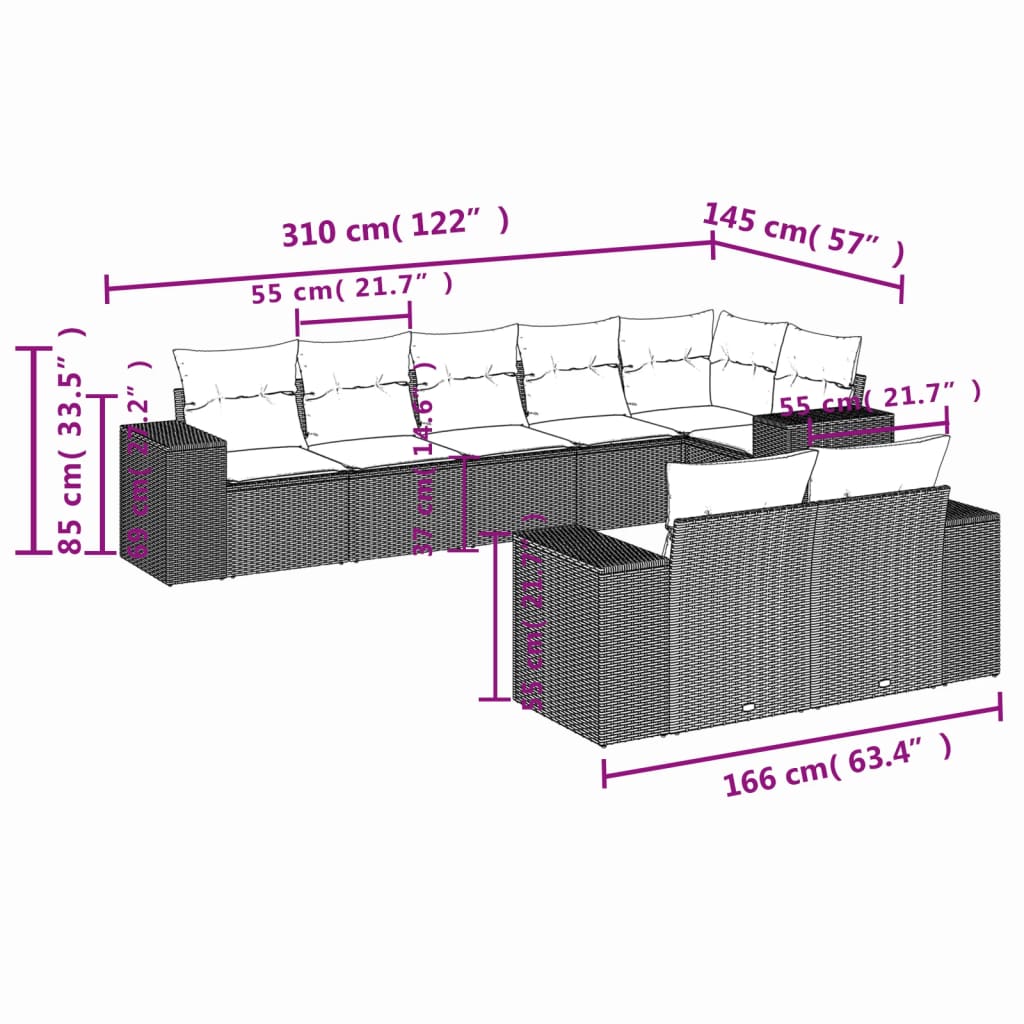 vidaXL Set Divano da Giardino 8pz con Cuscini Grigio Chiaro Polyrattan