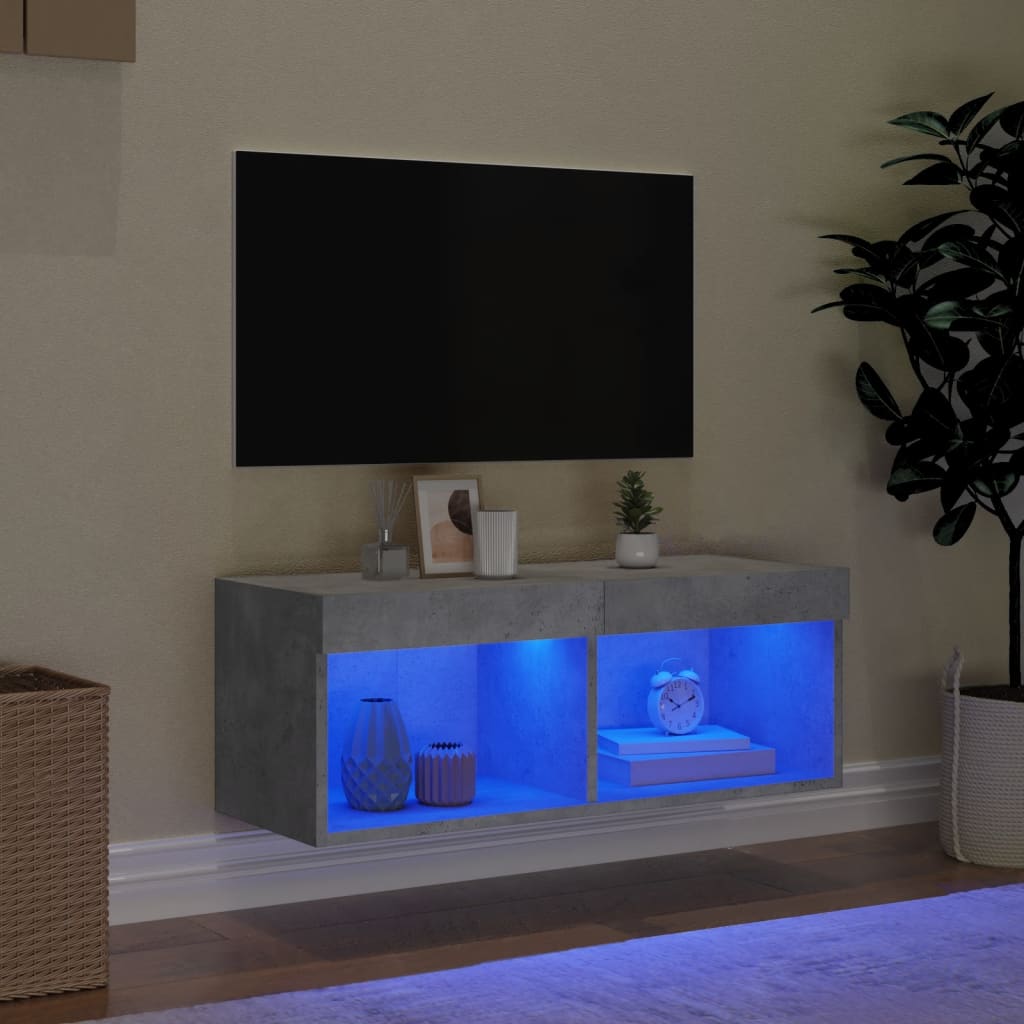 vidaXL Mobile Porta TV con Luci LED Grigio Cemento 80x30x30 cm