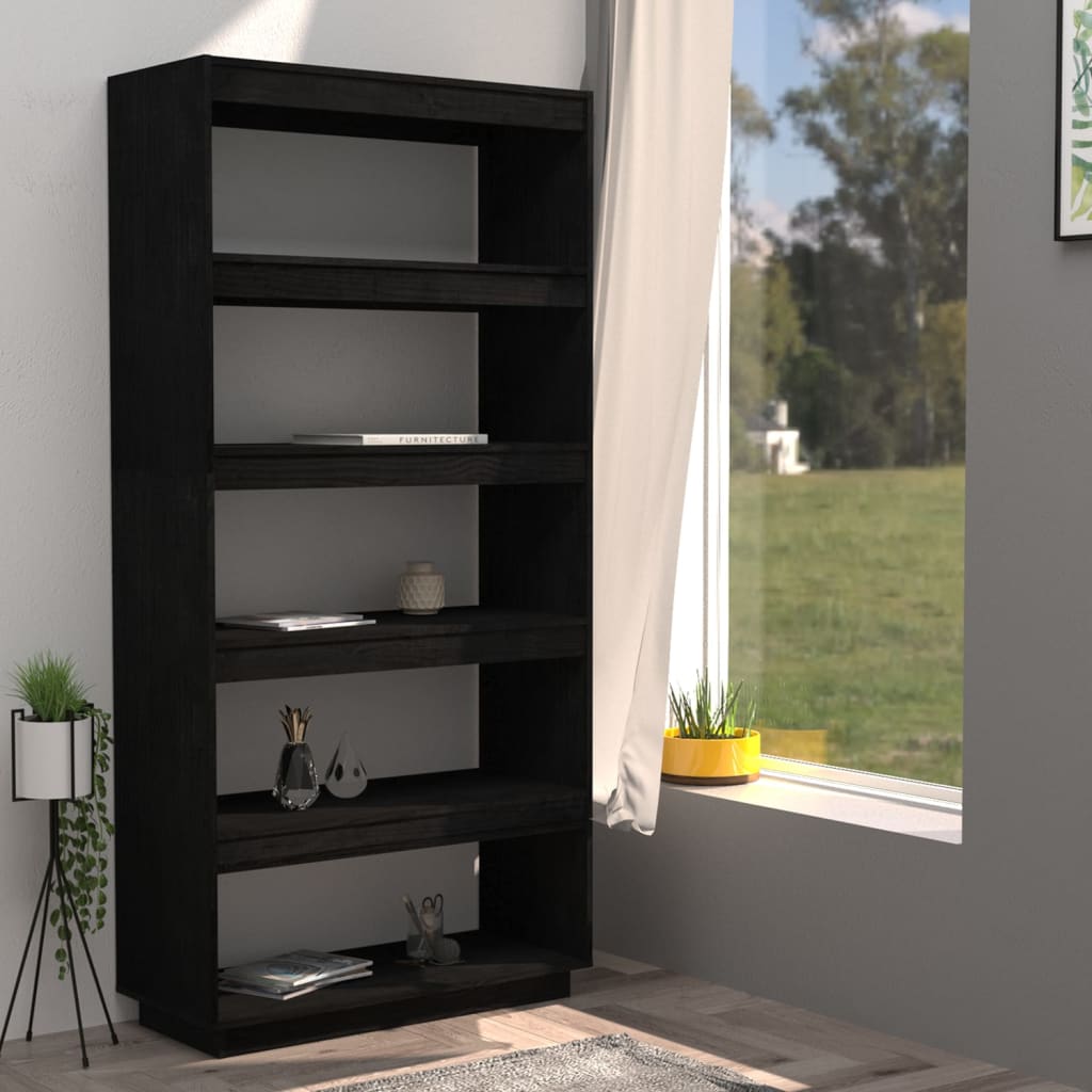 vidaXL Libreria/Divisorio Nero 80x35x167 cm in Massello di Pino