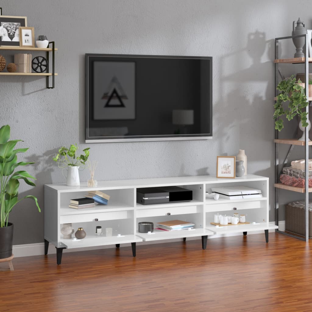 vidaXL Mobile Porta TV Bianco Lucido 150x30x44,5 cm Legno Multistrato