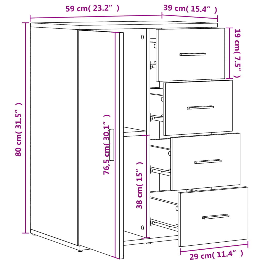 vidaXL Credenza Nera 59x39x80 cm in Legno Multistrato