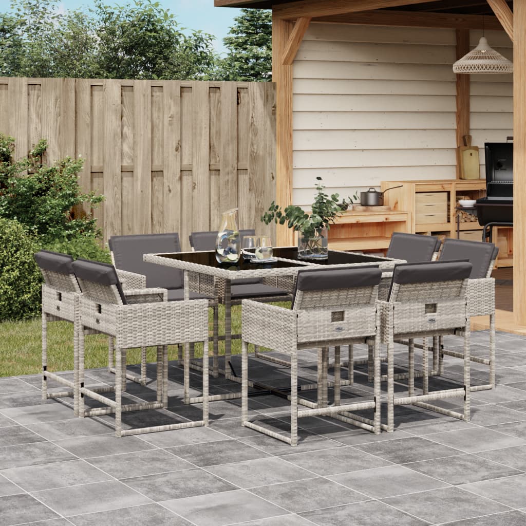 vidaXL Set Pranzo da Giardino 9pz con Cuscini Grigio Chiaro Polyrattan