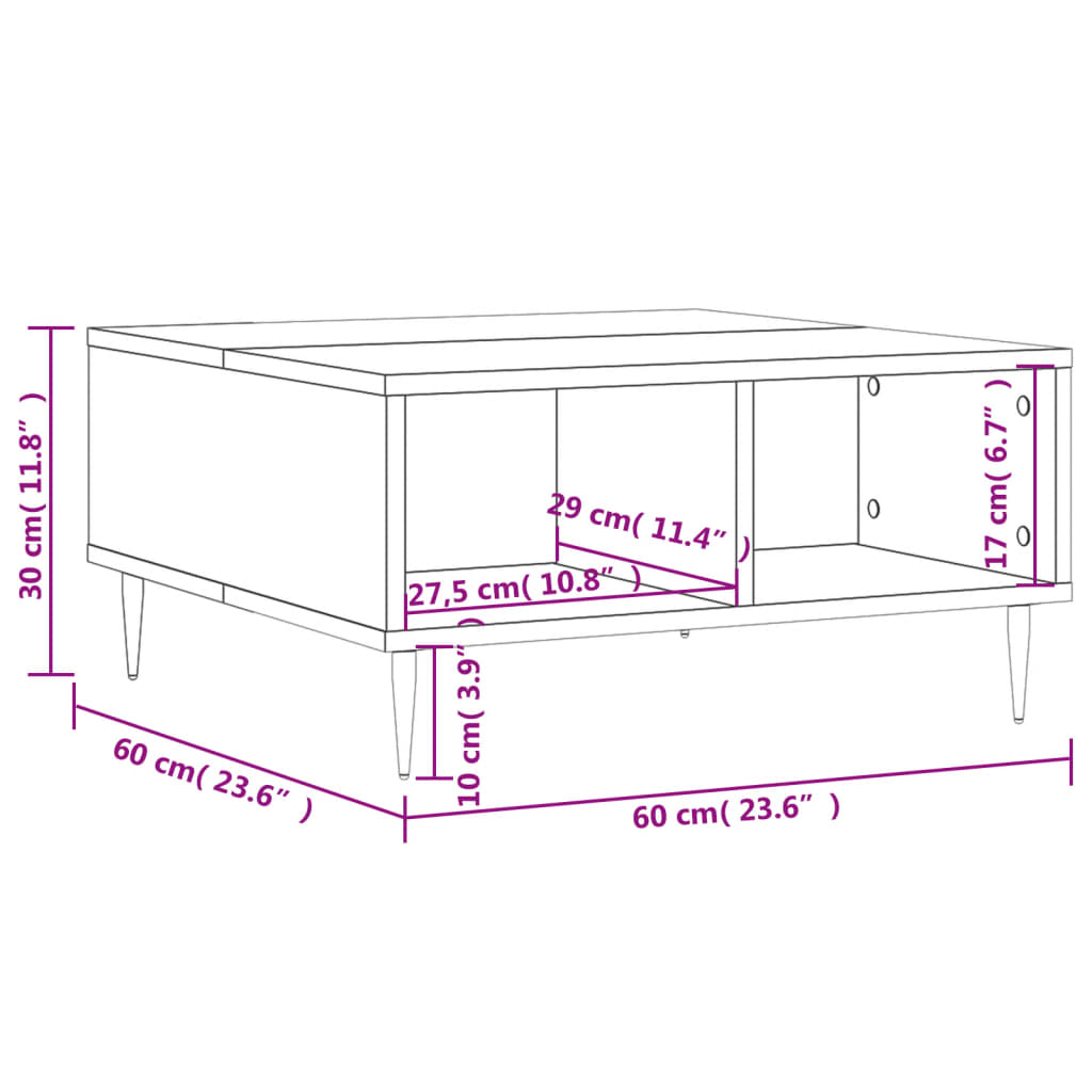 vidaXL Tavolino da Salotto Bianco 60x60x30 cm in Legno Multistrato