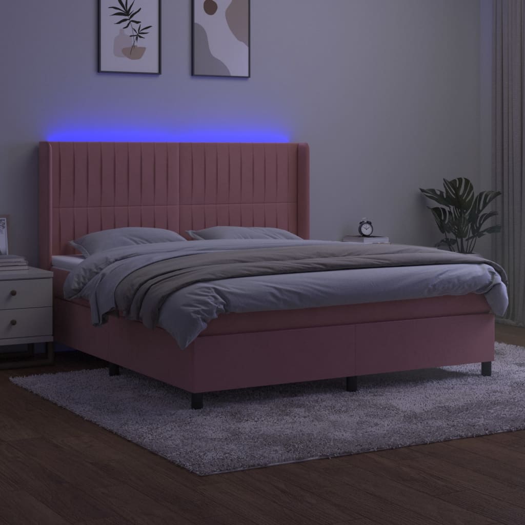 vidaXL Letto a Molle con Materasso e LED Rosa 160x200 cm in Velluto