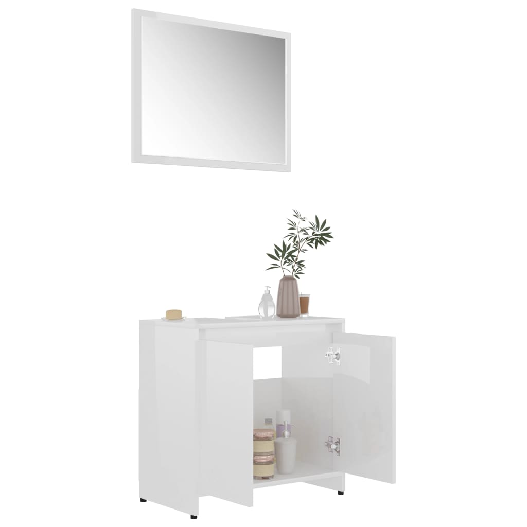 vidaXL Set Mobili da Bagno 3 pz Bianco Lucido in Truciolato