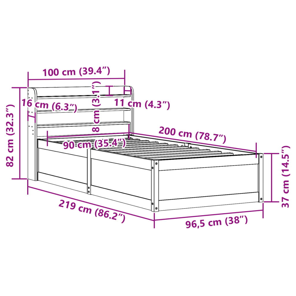 vidaXL Giroletto con Testiera Bianco 90x200 cm Legno Massello di Pino