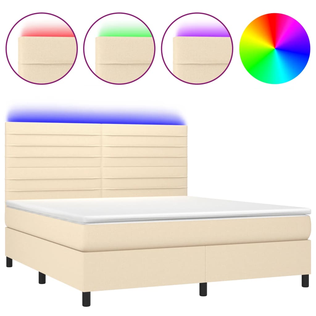 vidaXL Letto a Molle con Materasso e LED Crema 180x200 cm in Tessuto