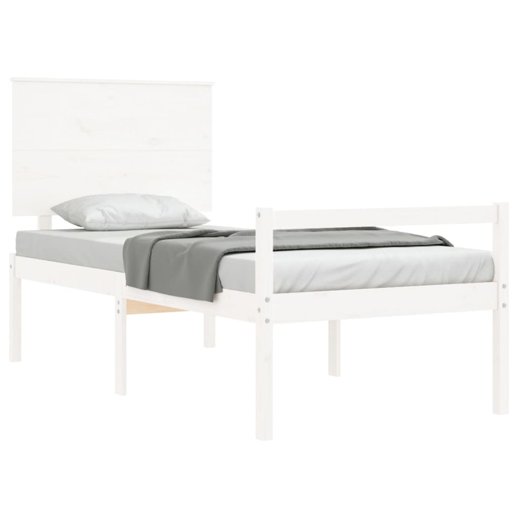 vidaXL Letto per Anziani Bianco Testiera Small Single Legno Massello