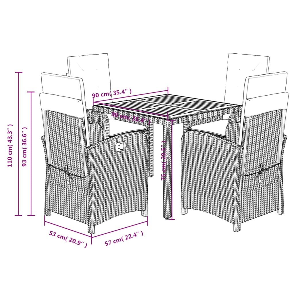 vidaXL Set da Pranzo da Giardino 5 pz Nero con Cuscini in Polyrattan