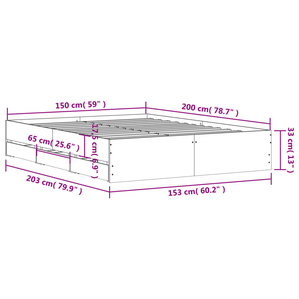 vidaXL Giroletto Cassetti Grigio Sonoma 150x200 cm Legno Multistrato